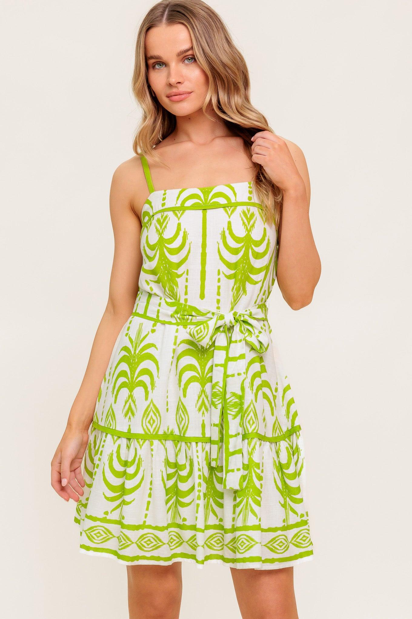 Sundown Charm Green Woven Mini Dress in ivory, view 2 — Soul Flow Apparel