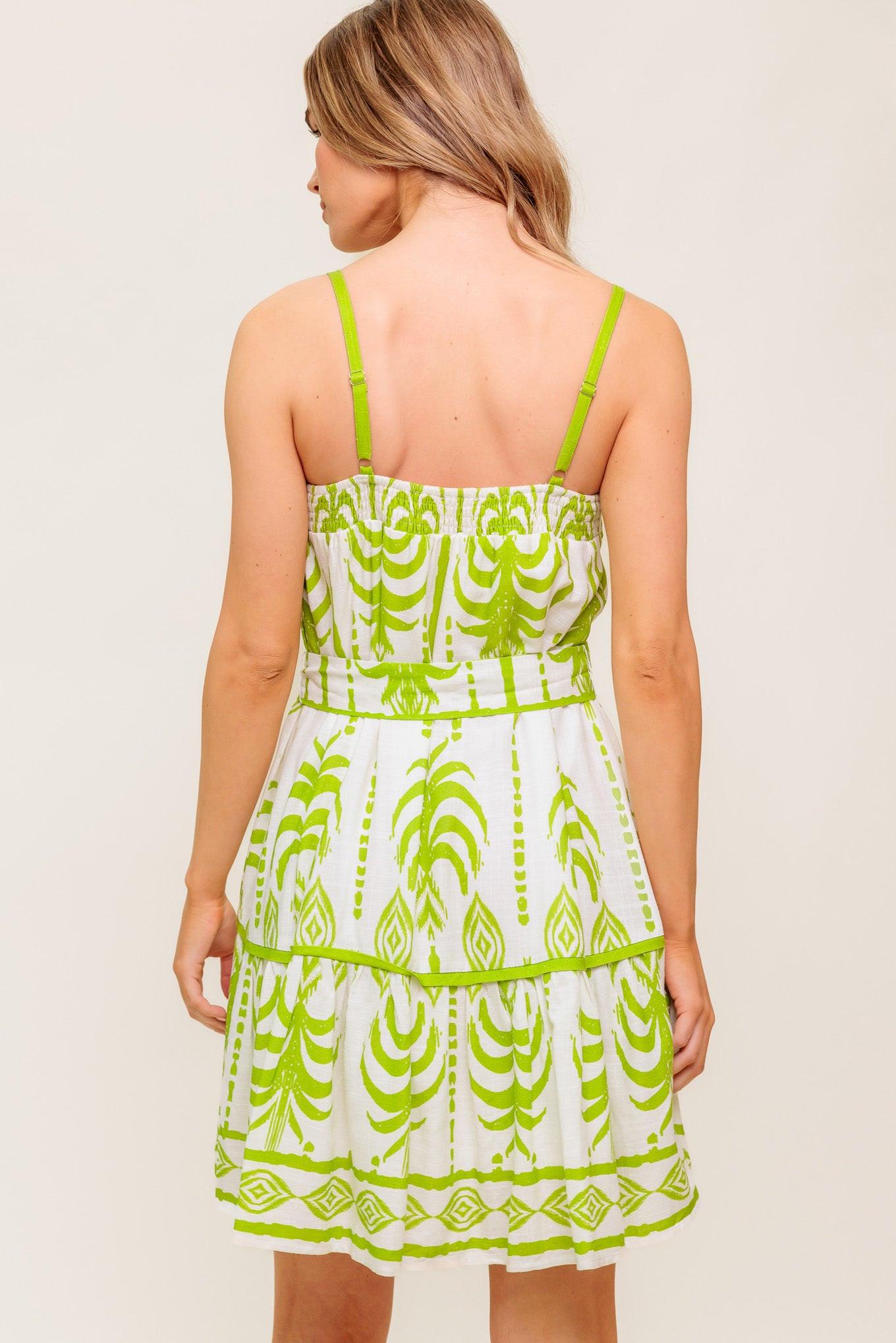 Sundown Charm Green Woven Mini Dress in ivory, view 6 — Soul Flow Apparel