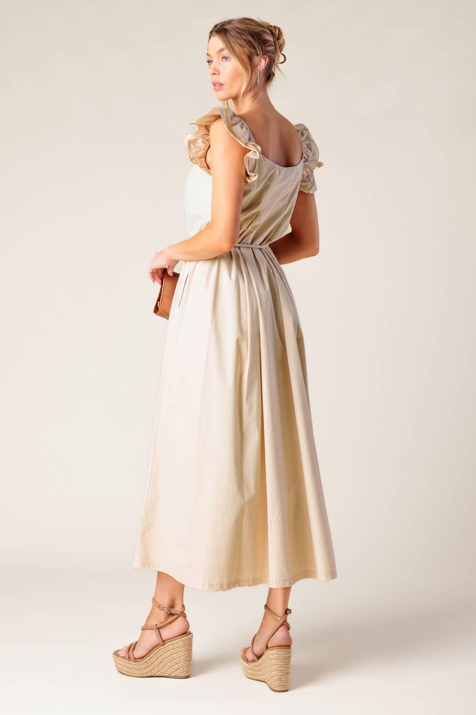 Champagne Toast Taupe Woven Midi Dress, view 7 — Soul Flow Apparel