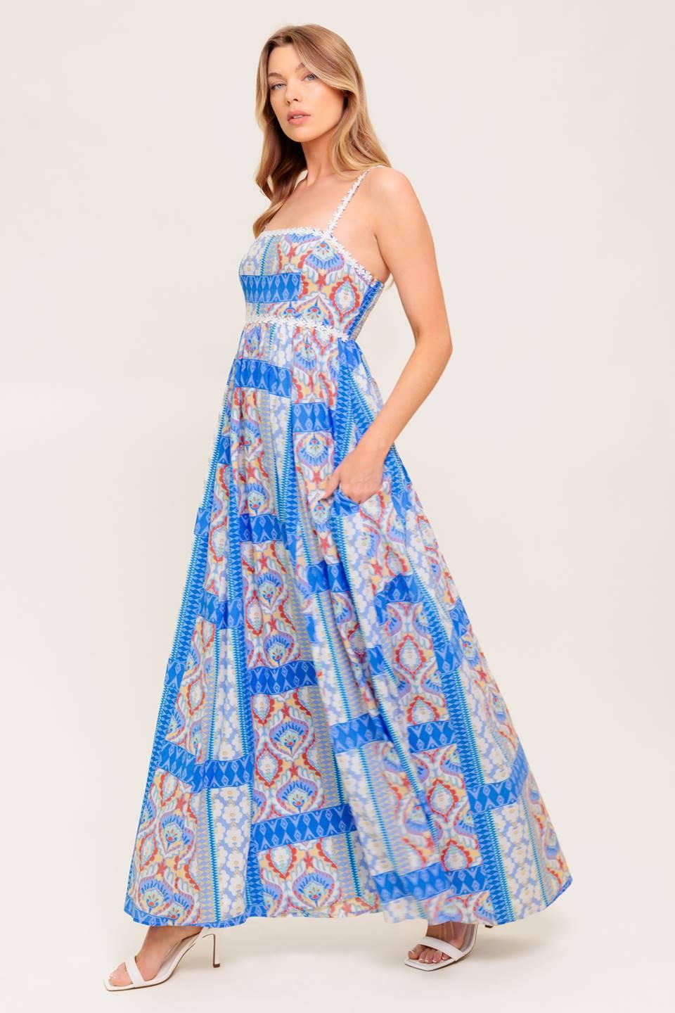 Lasting Magic Blue Woven Maxi Dress, view 3 — Soul Flow Apparel