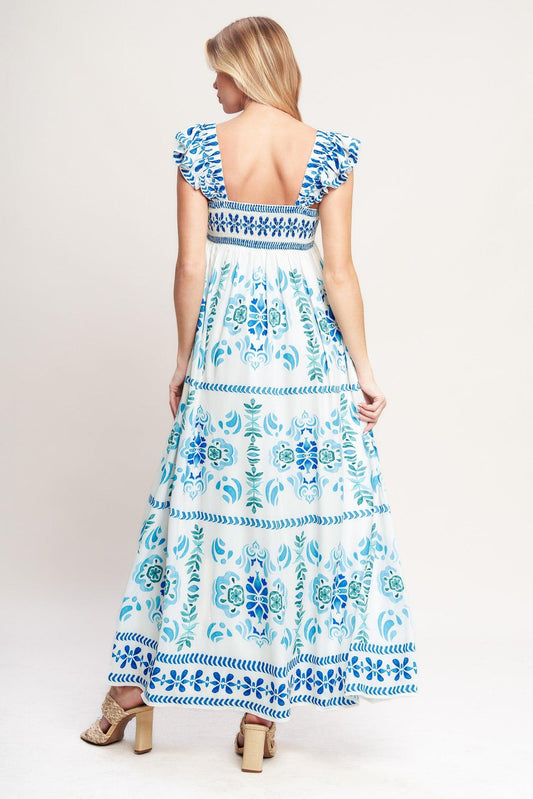 Walking on the Coast Woven Maxi Dress in blue white, view 5 — Soul Flow Apparel