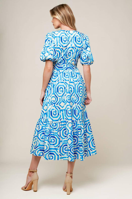 Seasonally Lovely Woven Midi Dress in off-white blue, view 5 — Soul Flow Apparel