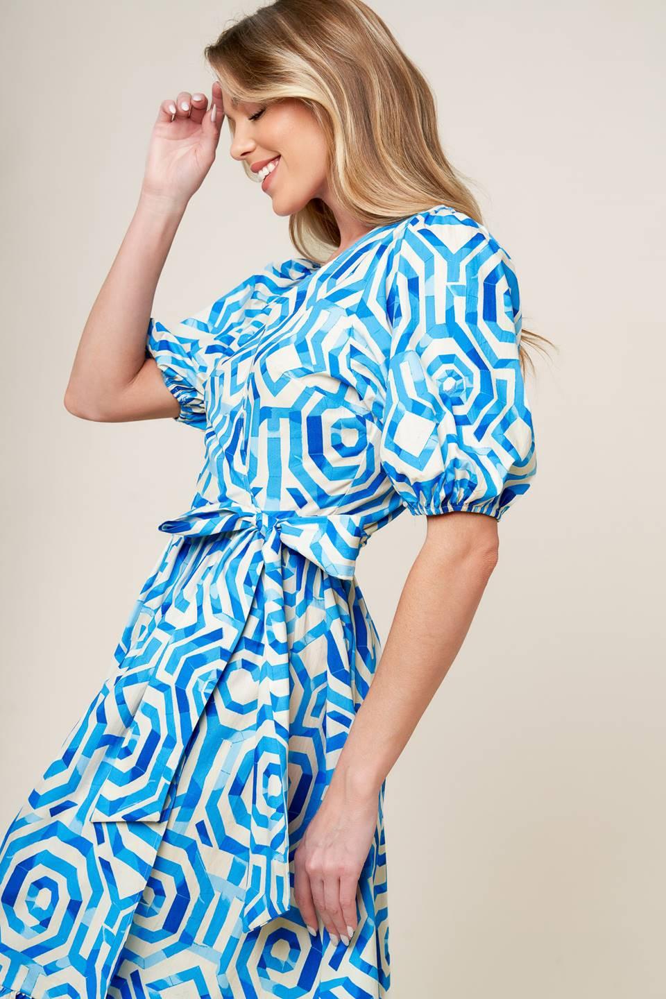 Seasonally Lovely Woven Midi Dress in off-white blue, view 6 — Soul Flow Apparel