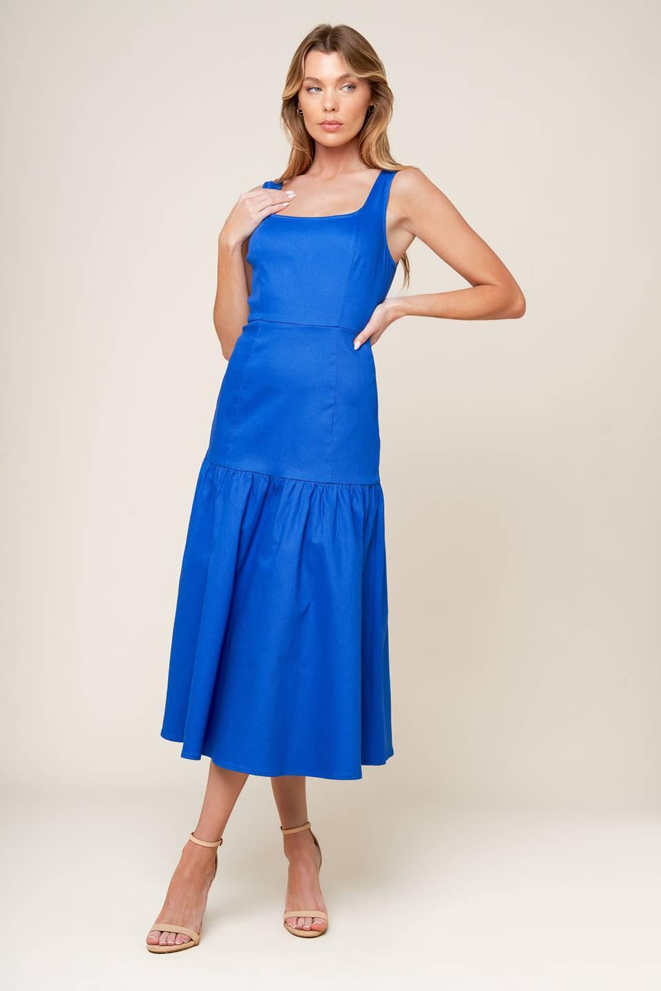 Pleasant Dreams Blue Woven Midi Dress, view 1 — Soul Flow Apparel