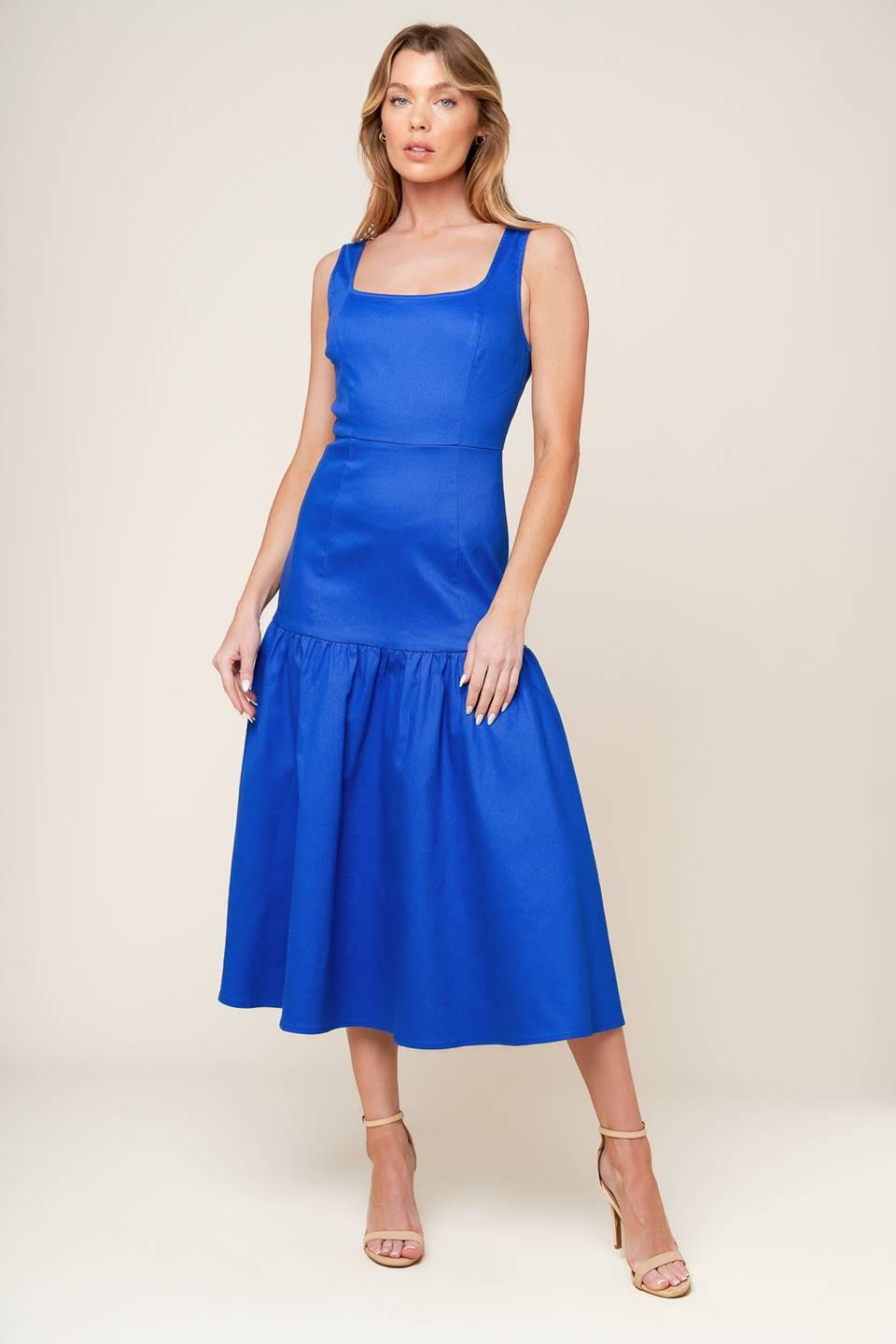 Pleasant Dreams Blue Woven Midi Dress, view 2 — Soul Flow Apparel