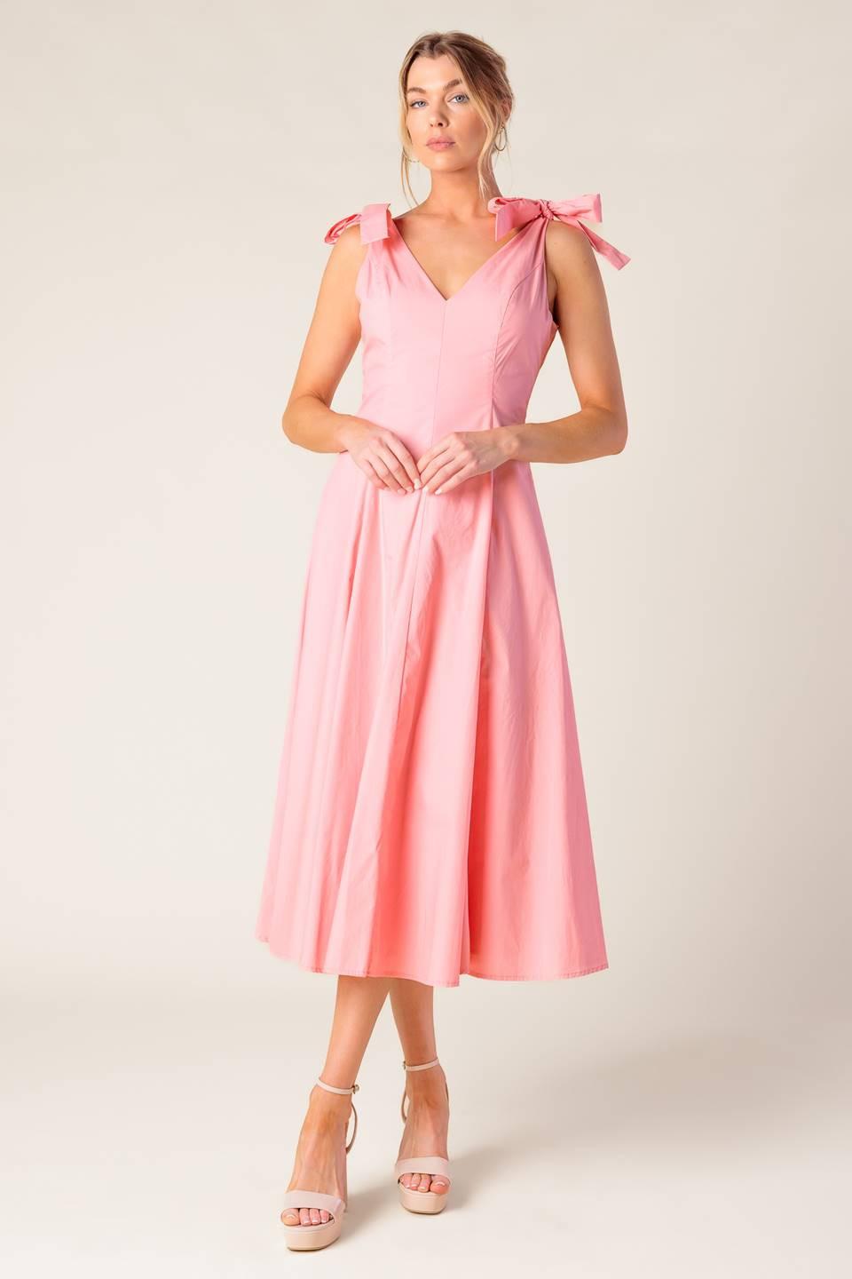 On the Right Track Peach Woven Midi Dress, view 1 — Soul Flow Apparel