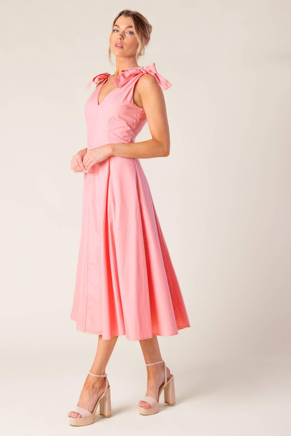 On the Right Track Peach Woven Midi Dress, view 3 — Soul Flow Apparel