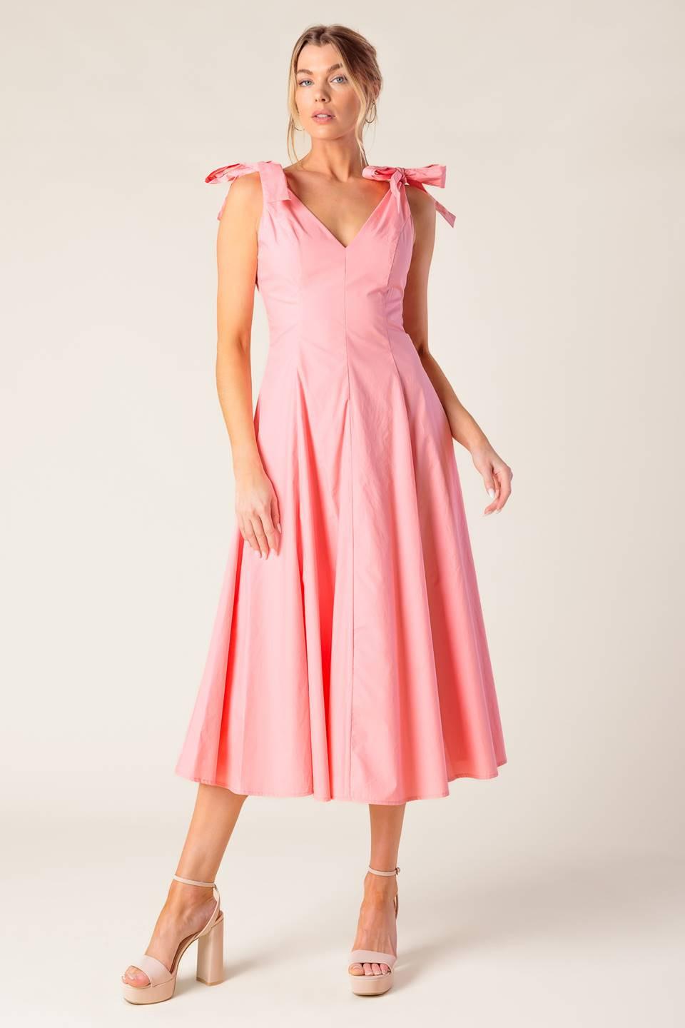 On the Right Track Peach Woven Midi Dress, view 5 — Soul Flow Apparel