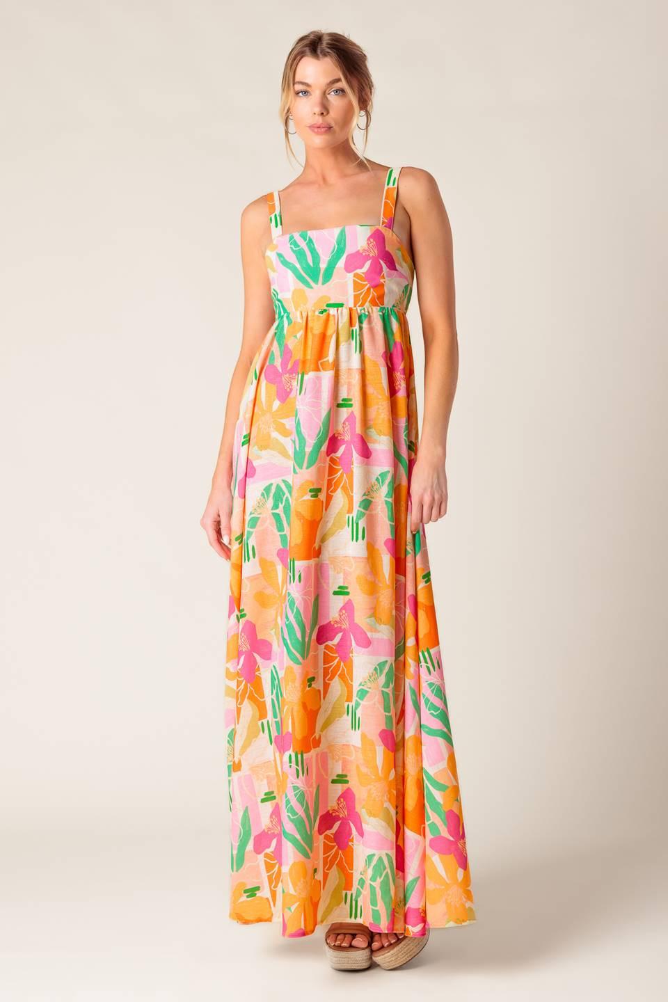 Bon Voyage Pink Orange Woven Maxi Dress, view 3 — Soul Flow Apparel