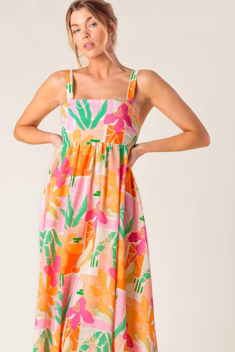 Bon Voyage Pink Orange Woven Maxi Dress, view 4 — Soul Flow Apparel