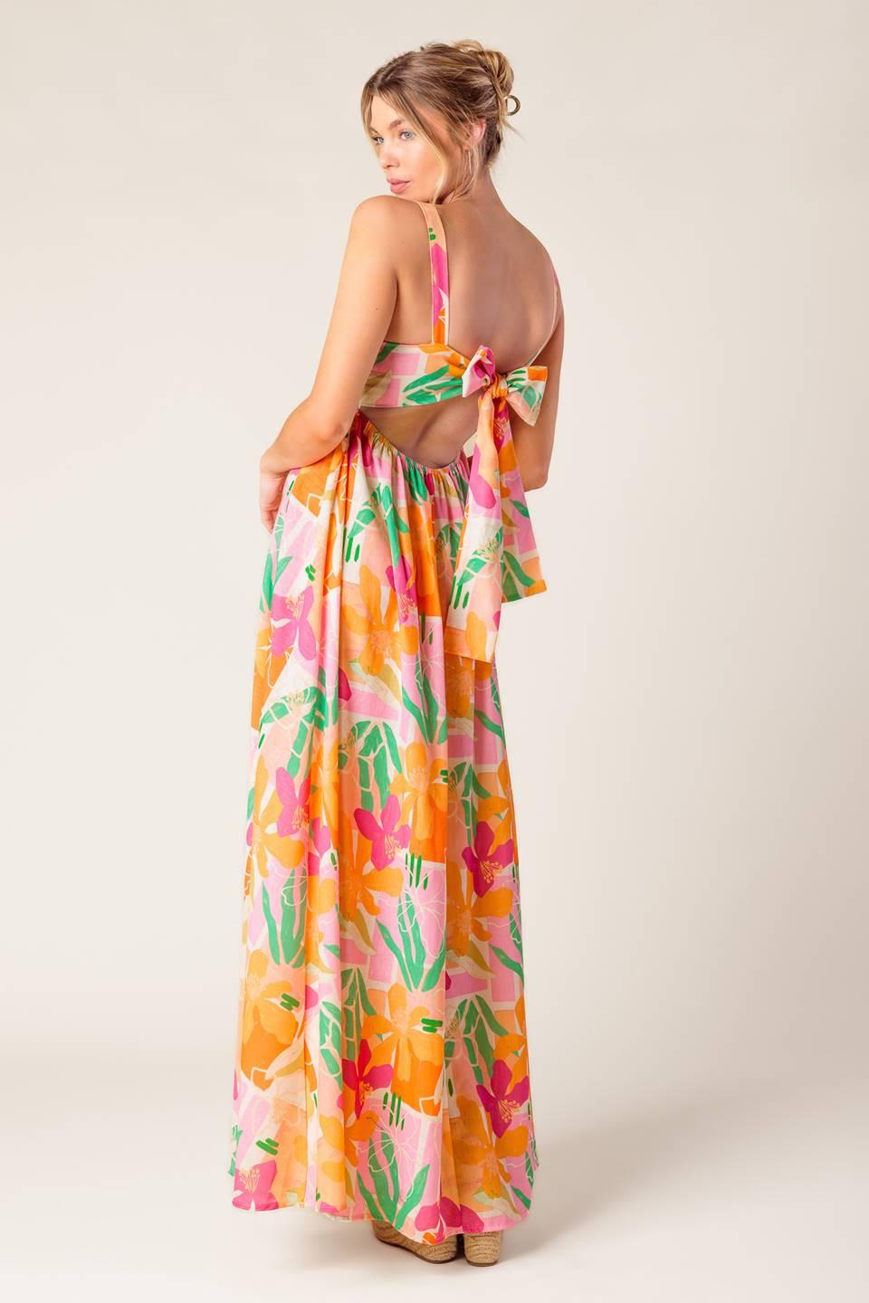 Bon Voyage Pink Orange Woven Maxi Dress, view 7 — Soul Flow Apparel
