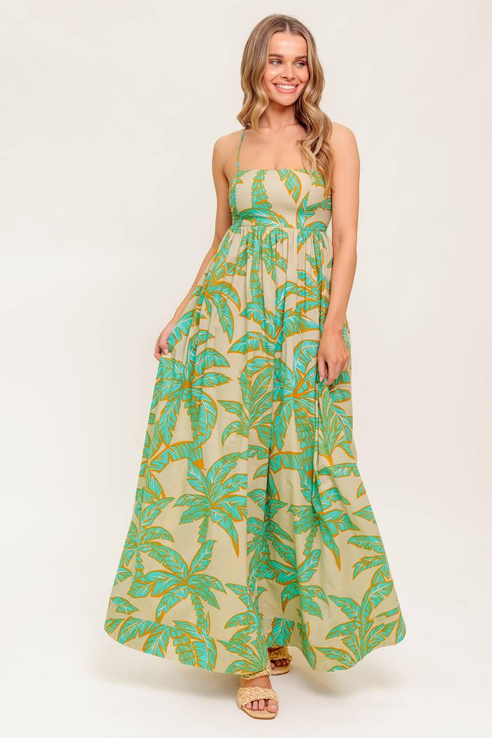 Blossom Spell Woven Maxi Dress in taupe, view 1 — Soul Flow Apparel