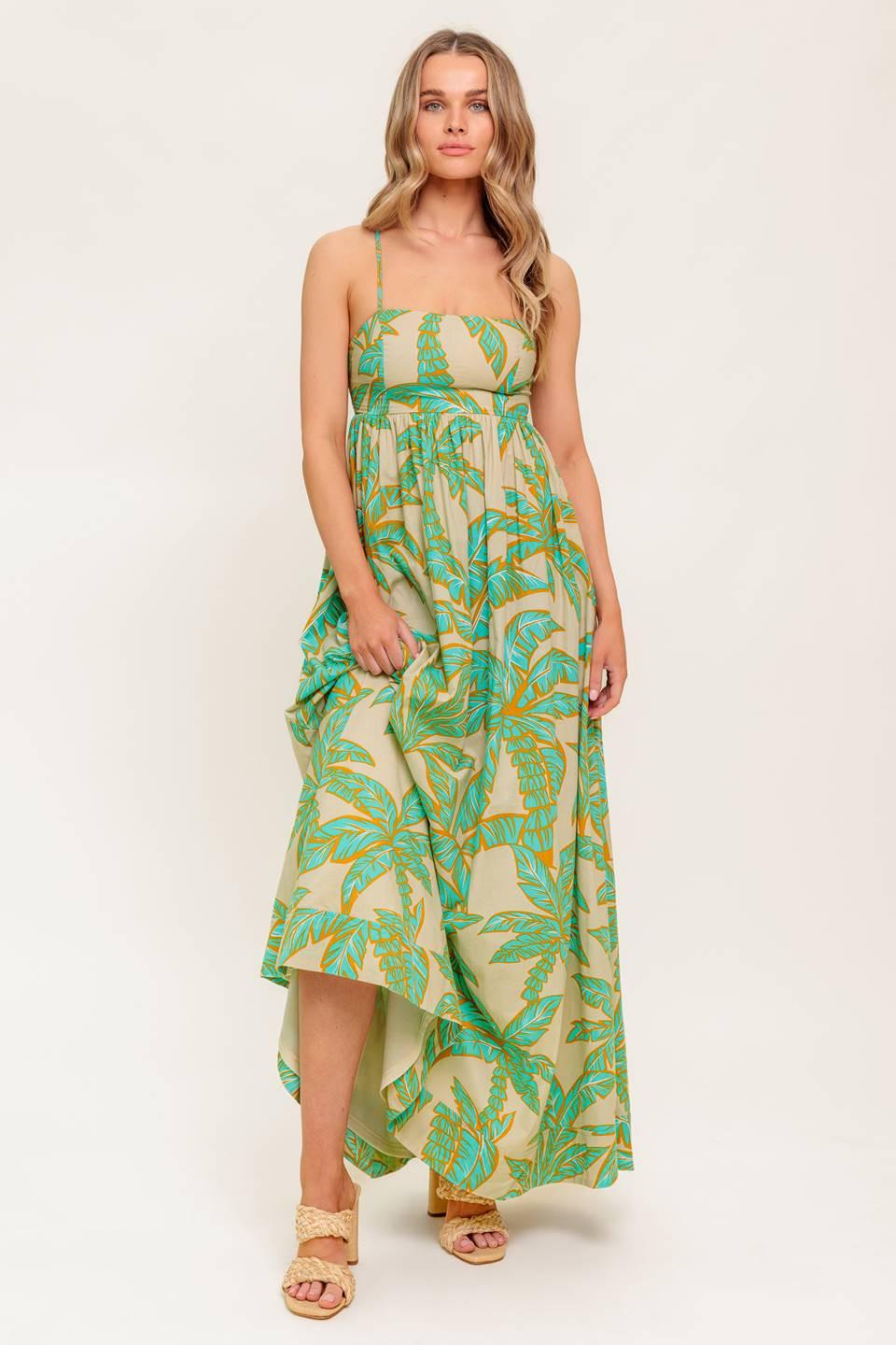 Blossom Spell Woven Maxi Dress in taupe, view 2 — Soul Flow Apparel