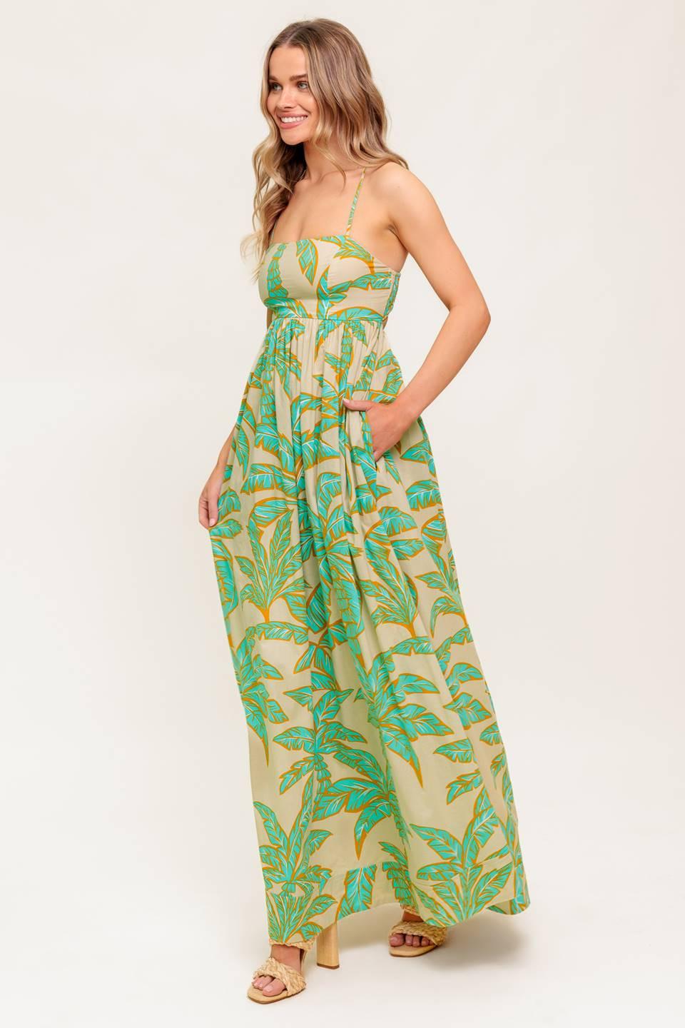 Blossom Spell Woven Maxi Dress in taupe, view 4 — Soul Flow Apparel