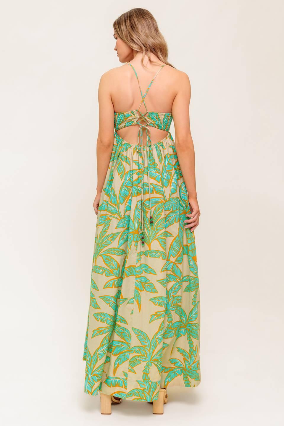 Blossom Spell Woven Maxi Dress in taupe, view 6 — Soul Flow Apparel
