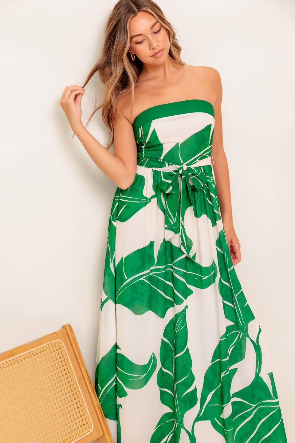 Pure Moment Green Woven Ankle Dress in ivory, view 1 — Soul Flow Apparel