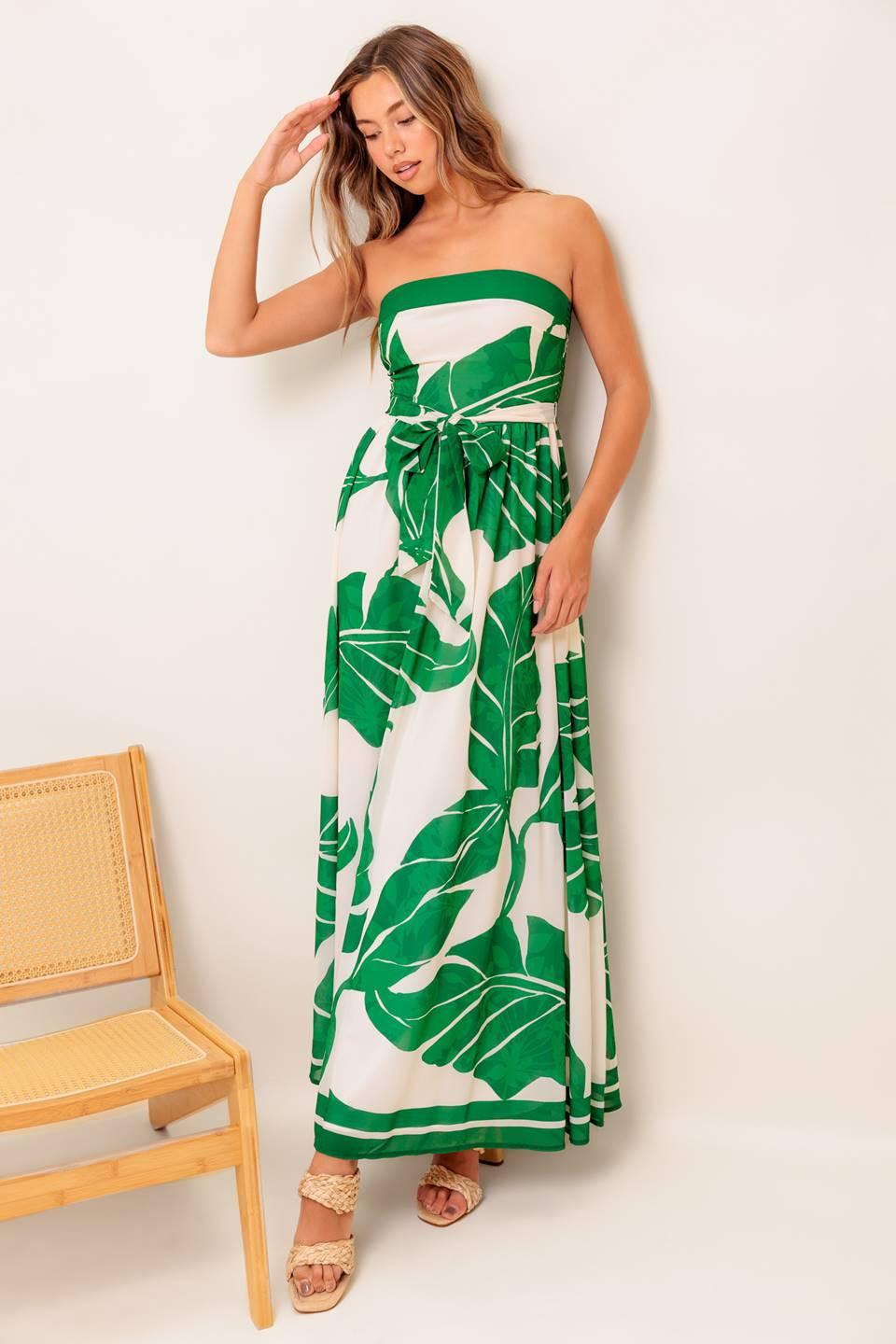 Pure Moment Green Woven Ankle Dress in ivory, view 2 — Soul Flow Apparel