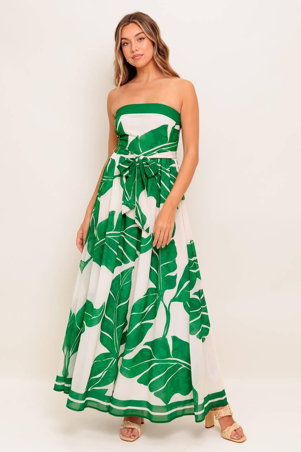 Pure Moment Green Woven Ankle Dress in ivory, view 3 — Soul Flow Apparel