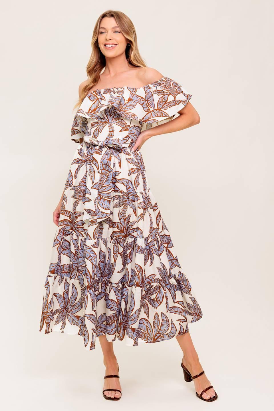 Lily Garden Lavender Woven Midi Dress in ivory, view 2 — Soul Flow Apparel
