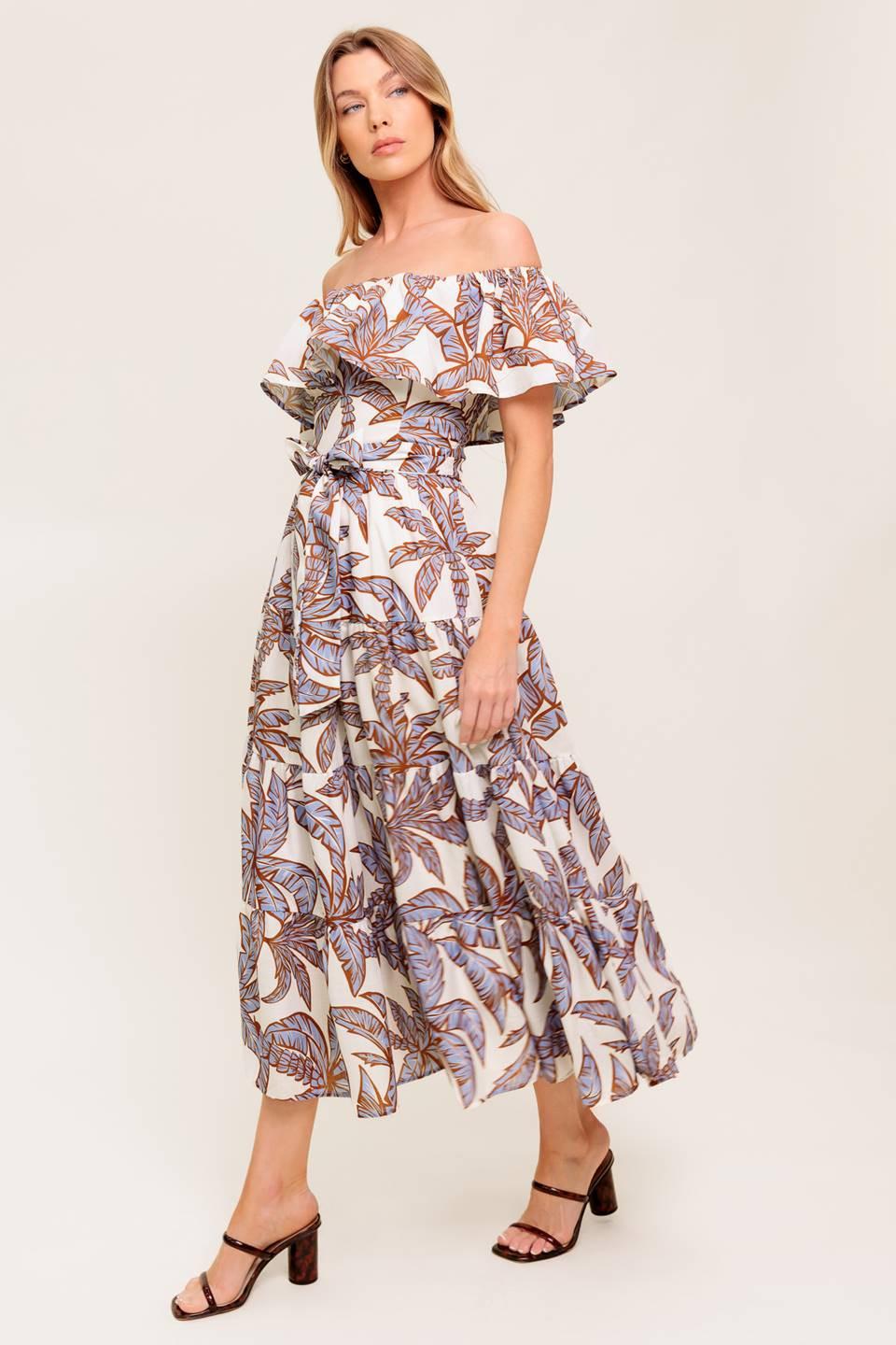 Lily Garden Lavender Woven Midi Dress in ivory, view 5 — Soul Flow Apparel
