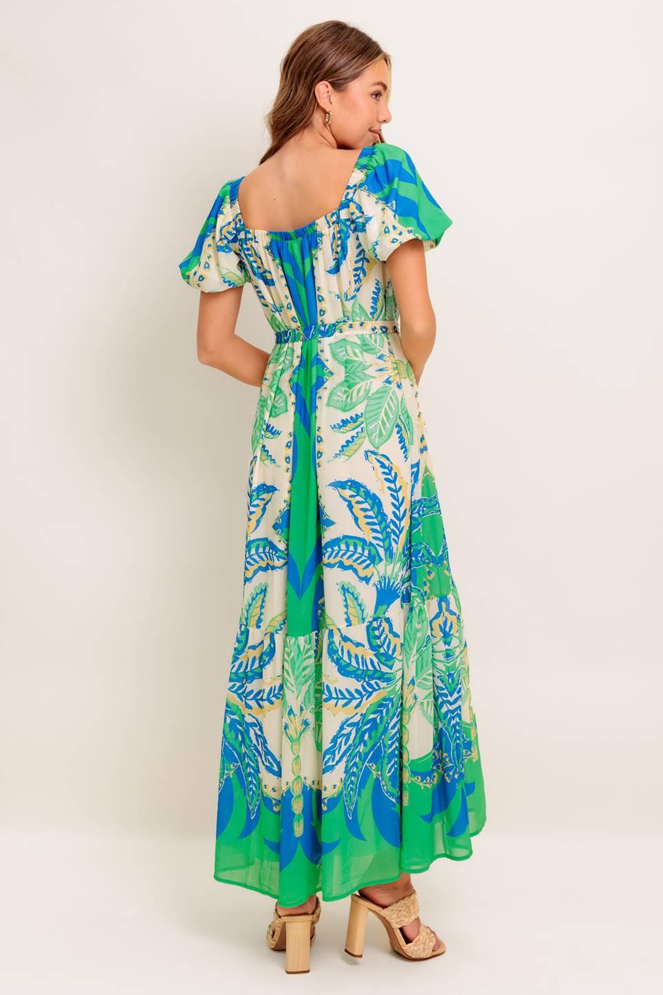 Palm Spring Nights Woven Maxi Dress in green blue, view 5 — Soul Flow Apparel