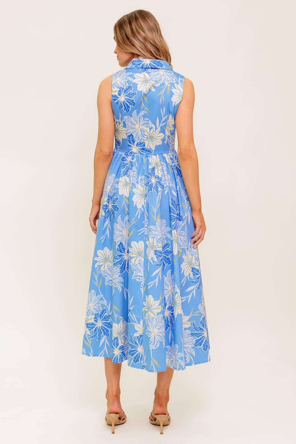 Fern Whisper Blue Woven Midi Dress in powder, view 6 — Soul Flow Apparel