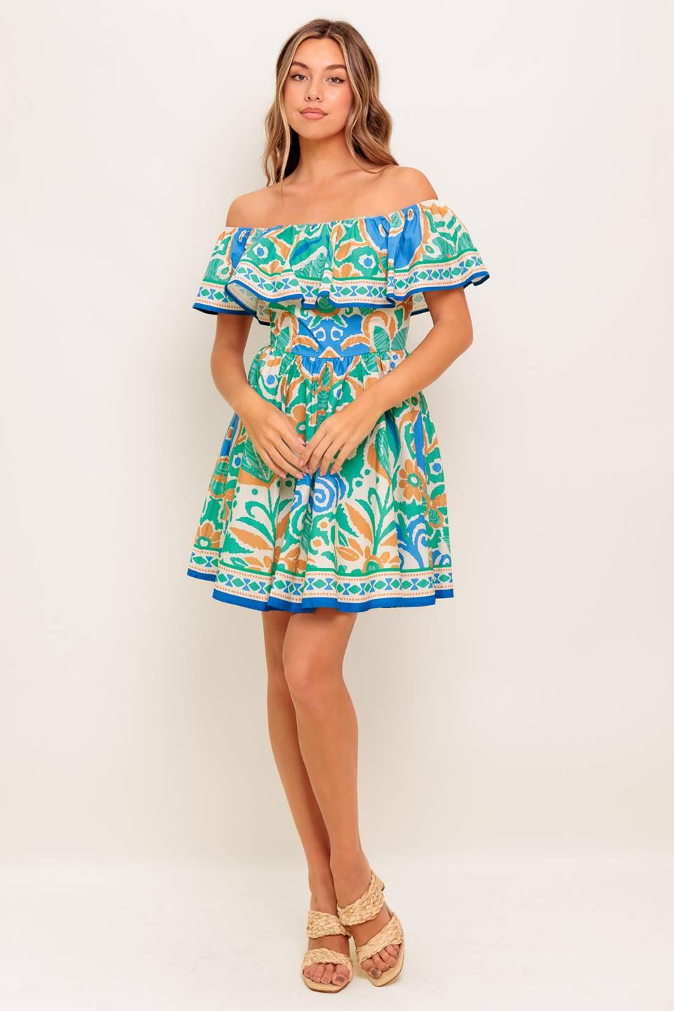 Coastal Love Sage Blue Woven Mini Dress, view 1 — Soul Flow Apparel