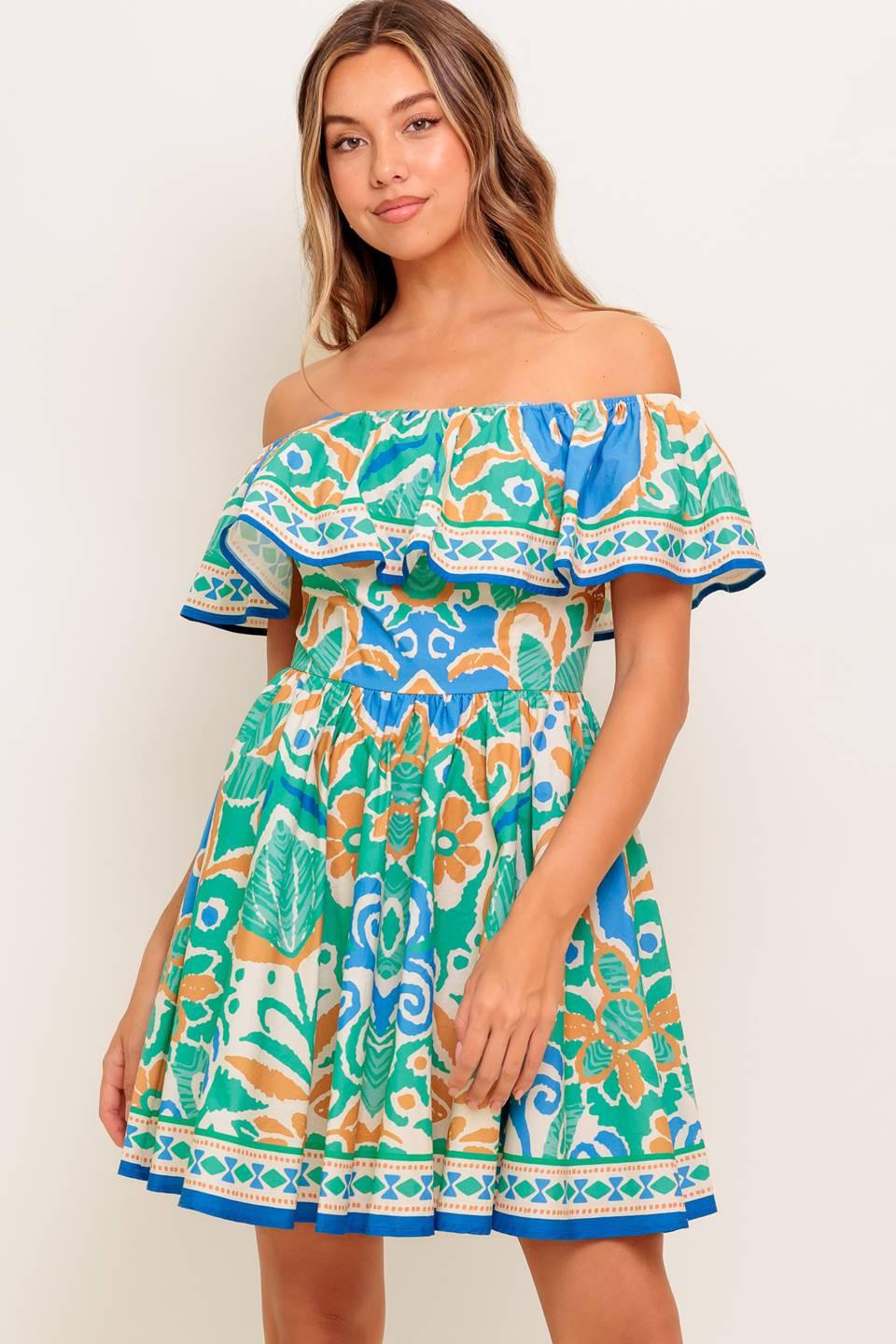 Coastal Love Sage Blue Woven Mini Dress, view 2 — Soul Flow Apparel