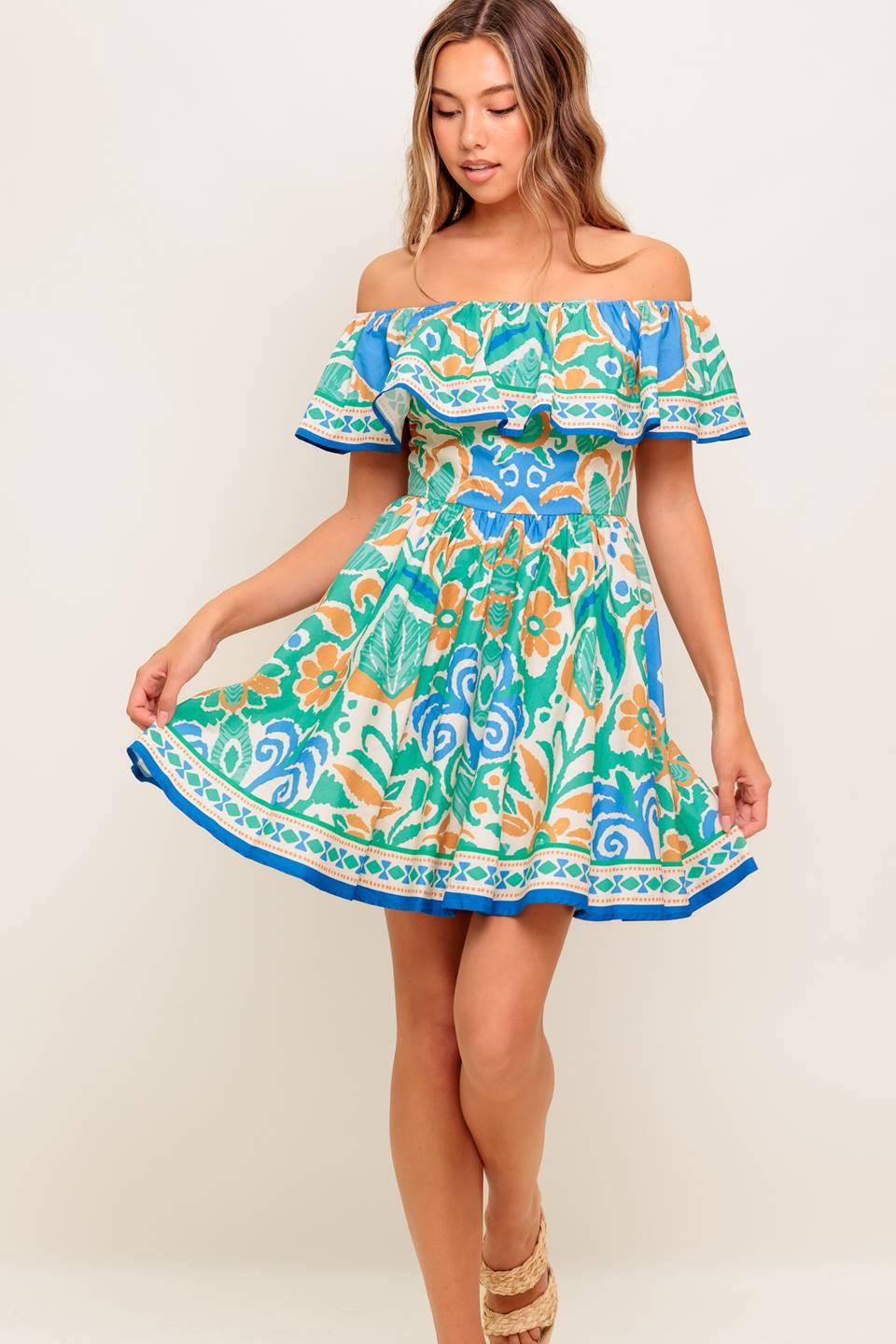 Coastal Love Sage Blue Woven Mini Dress, view 3 — Soul Flow Apparel