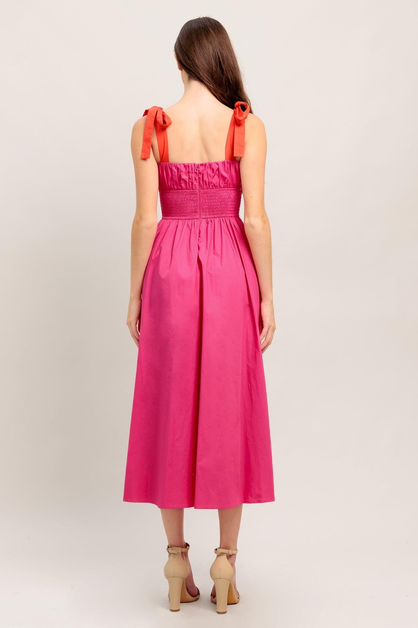Evening Delights Fuchsia Woven Midi Dress, view 6 — Soul Flow Apparel