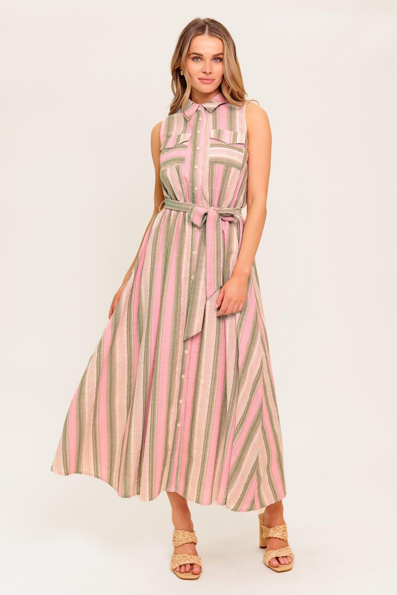 Wind on My Skin Woven Midi Dress in olive pink, view 1 — Soul Flow Apparel