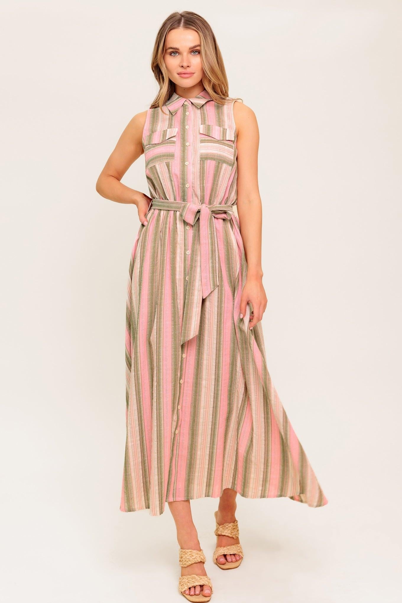 Wind on My Skin Woven Midi Dress in olive pink, view 2 — Soul Flow Apparel