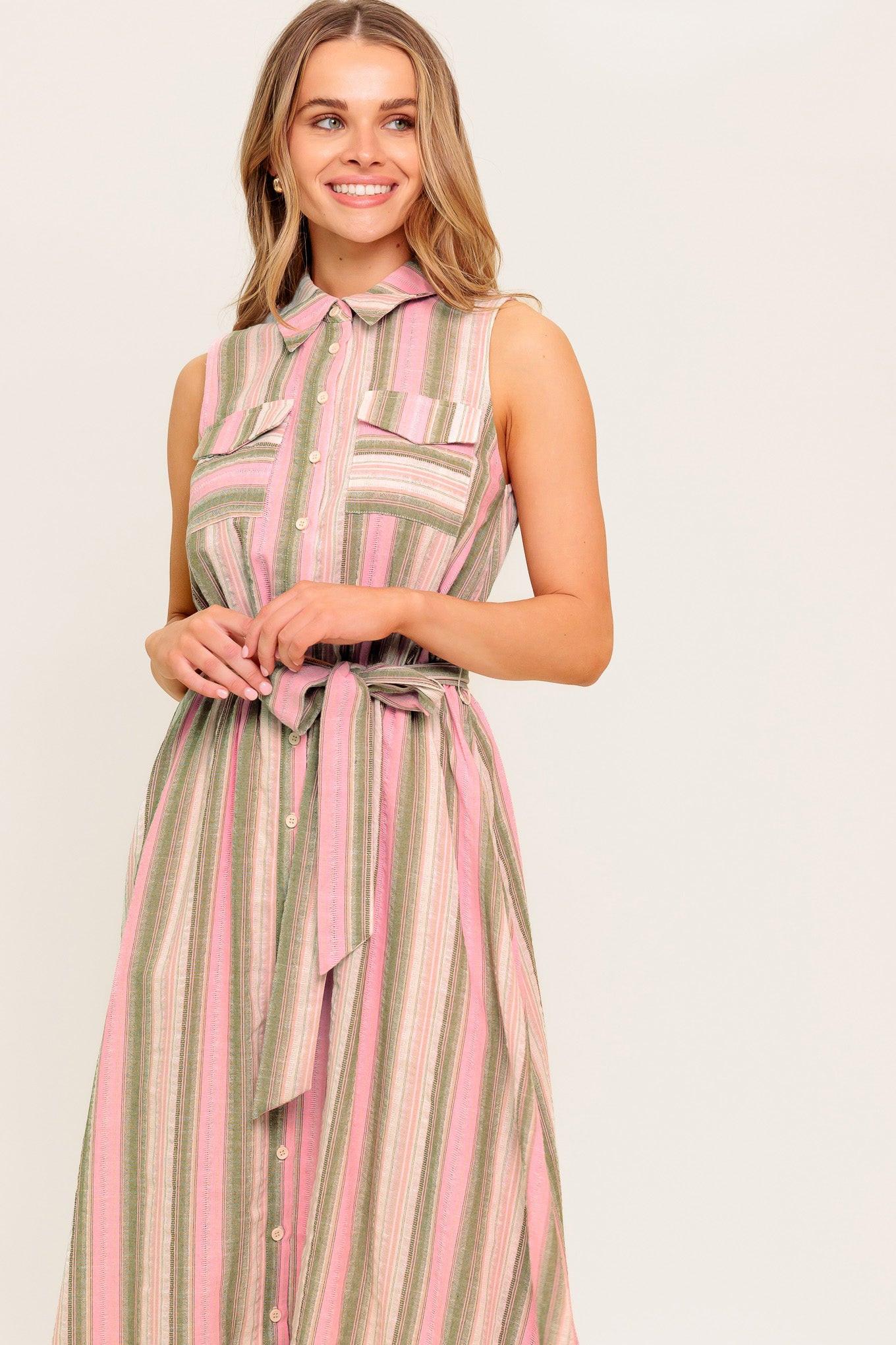 Wind on My Skin Woven Midi Dress in olive pink, view 3 — Soul Flow Apparel