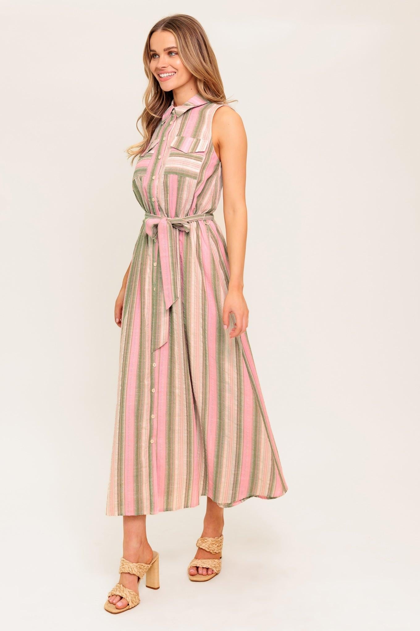Wind on My Skin Woven Midi Dress in olive pink, view 4 — Soul Flow Apparel