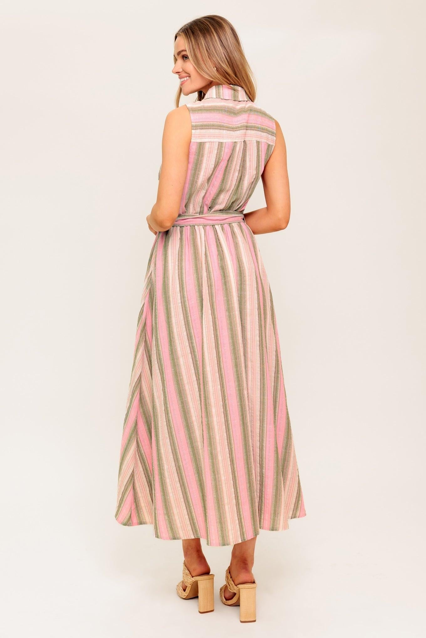 Wind on My Skin Woven Midi Dress in olive pink, view 7 — Soul Flow Apparel