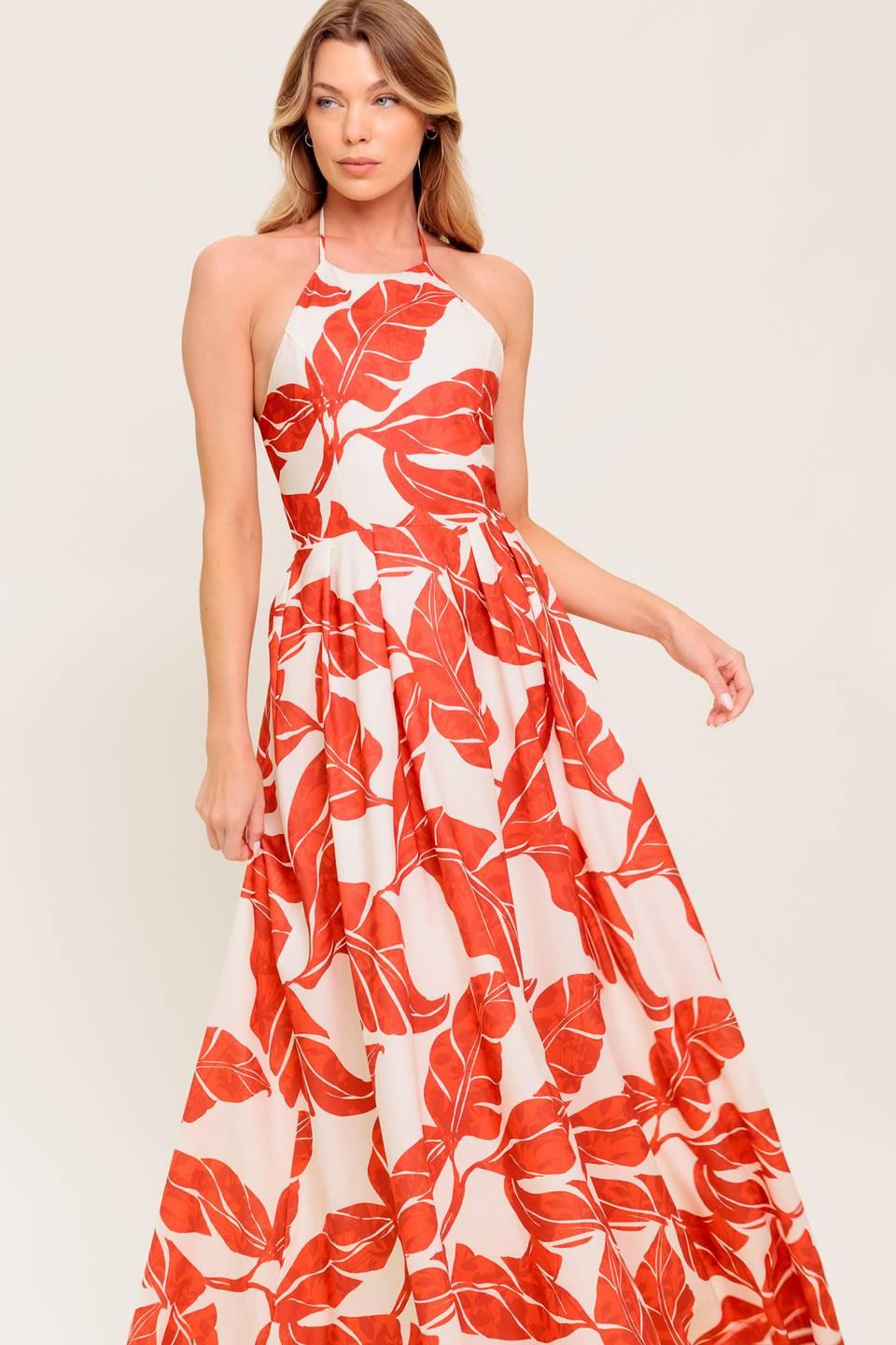 First Glance Red Woven Midi Dress in ivory, view 1 — Soul Flow Apparel
