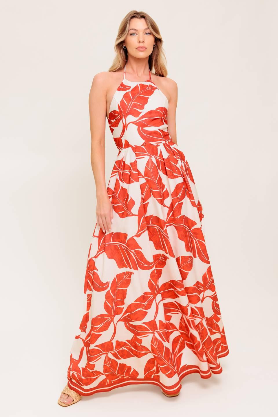 First Glance Red Woven Midi Dress in ivory, view 2 — Soul Flow Apparel