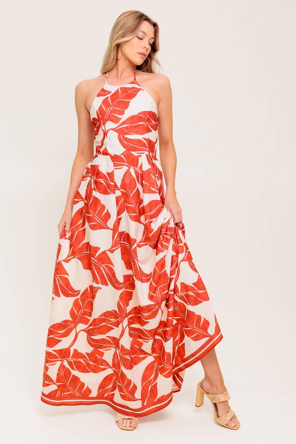 First Glance Red Woven Midi Dress in ivory, view 3 — Soul Flow Apparel