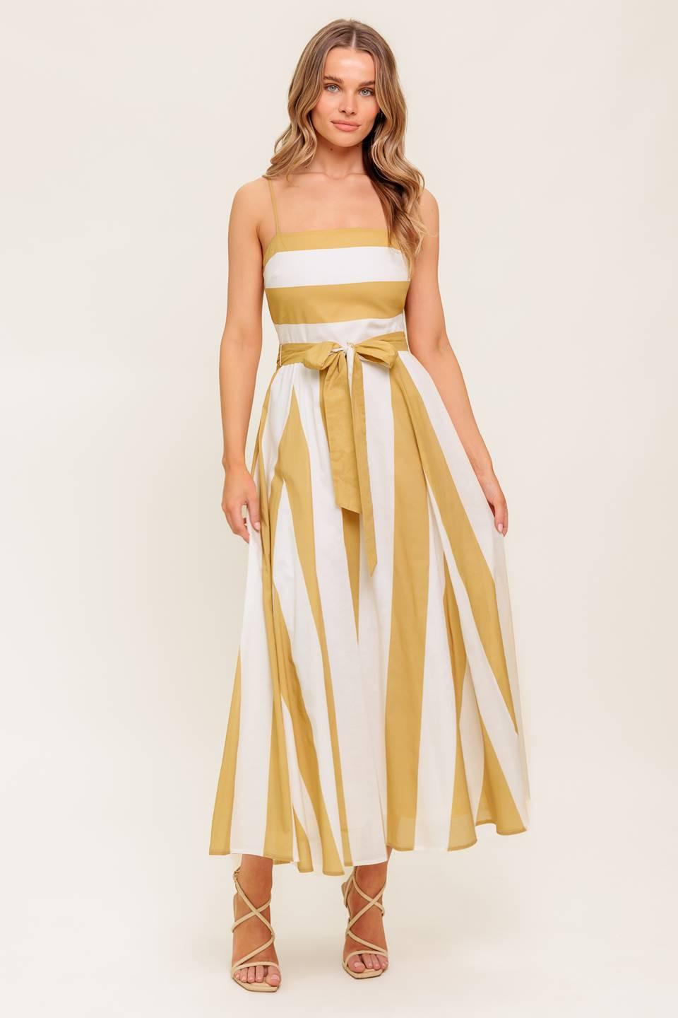 Soft Horizon Taupe Woven Midi Dress in ivory, view 3 — Soul Flow Apparel