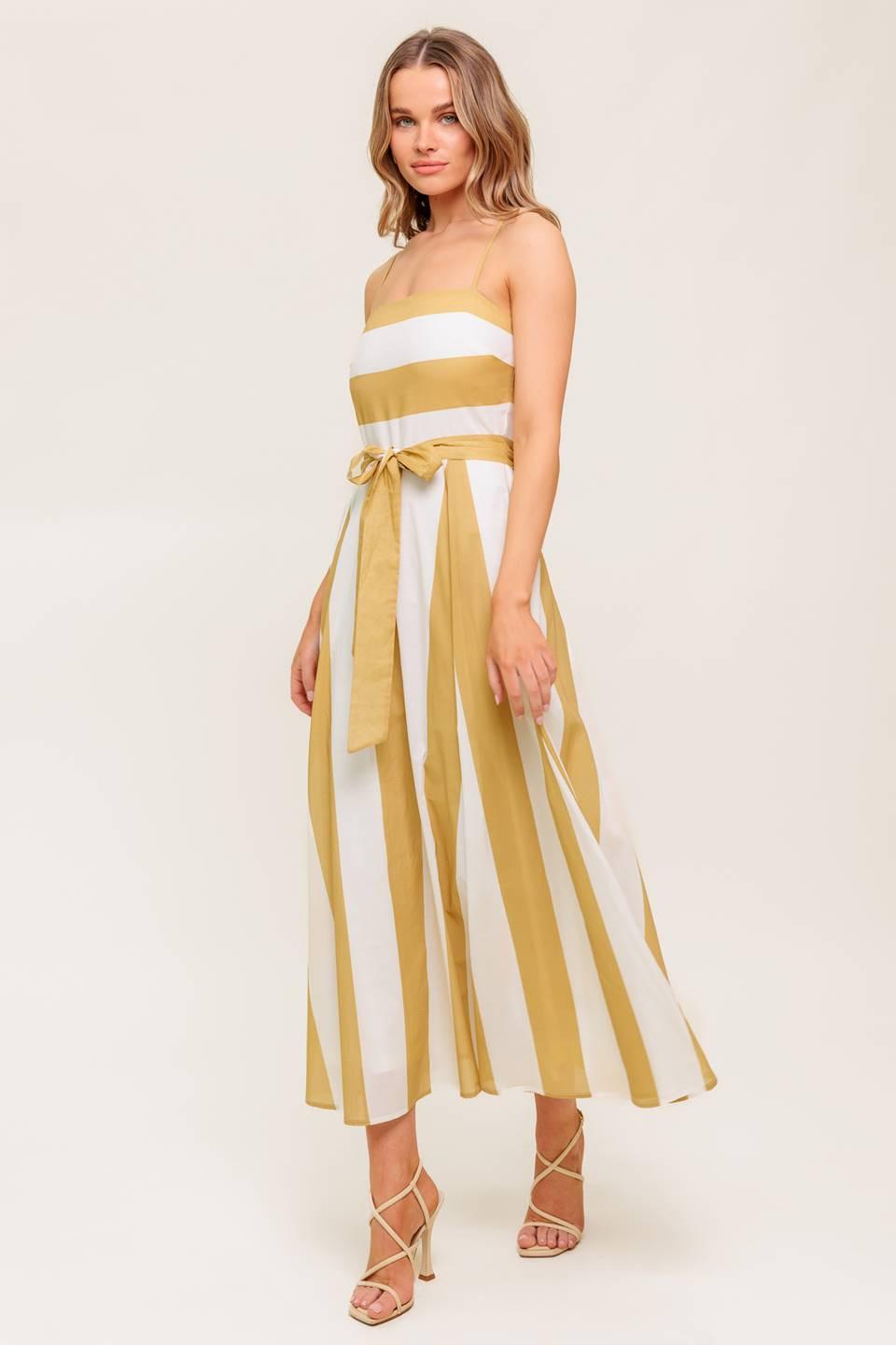 Soft Horizon Taupe Woven Midi Dress in ivory, view 5 — Soul Flow Apparel