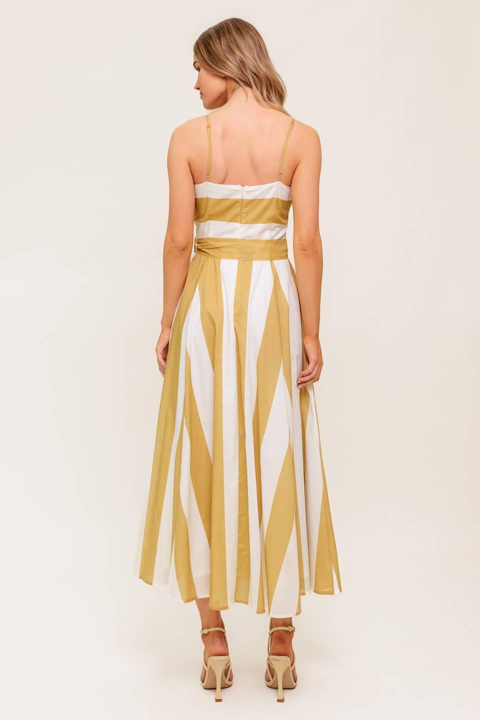 Soft Horizon Taupe Woven Midi Dress in ivory, view 6 — Soul Flow Apparel