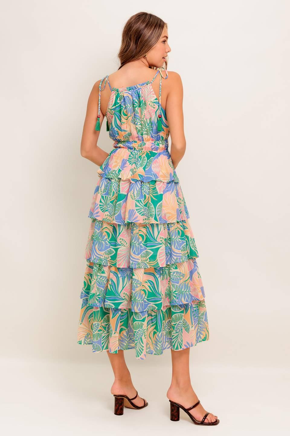 Cabana Dreams Woven Midi Dress in green periwinkle, view 5 — Soul Flow Apparel