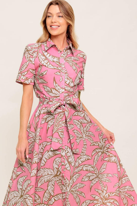 Sweet Camellia Pink Woven Midi Dress in ivory, view 3 — Soul Flow Apparel