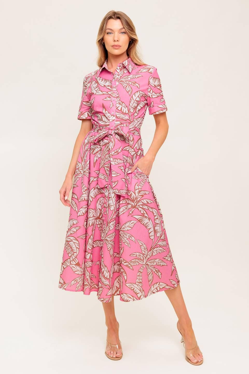Sweet Camellia Pink Woven Midi Dress in ivory, view 4 — Soul Flow Apparel