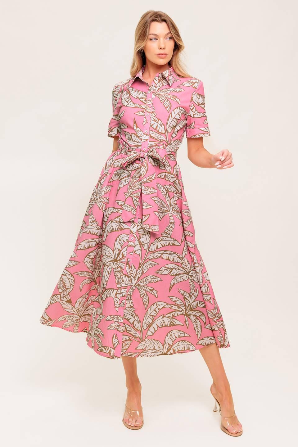 Sweet Camellia Pink Woven Midi Dress in ivory, view 5 — Soul Flow Apparel