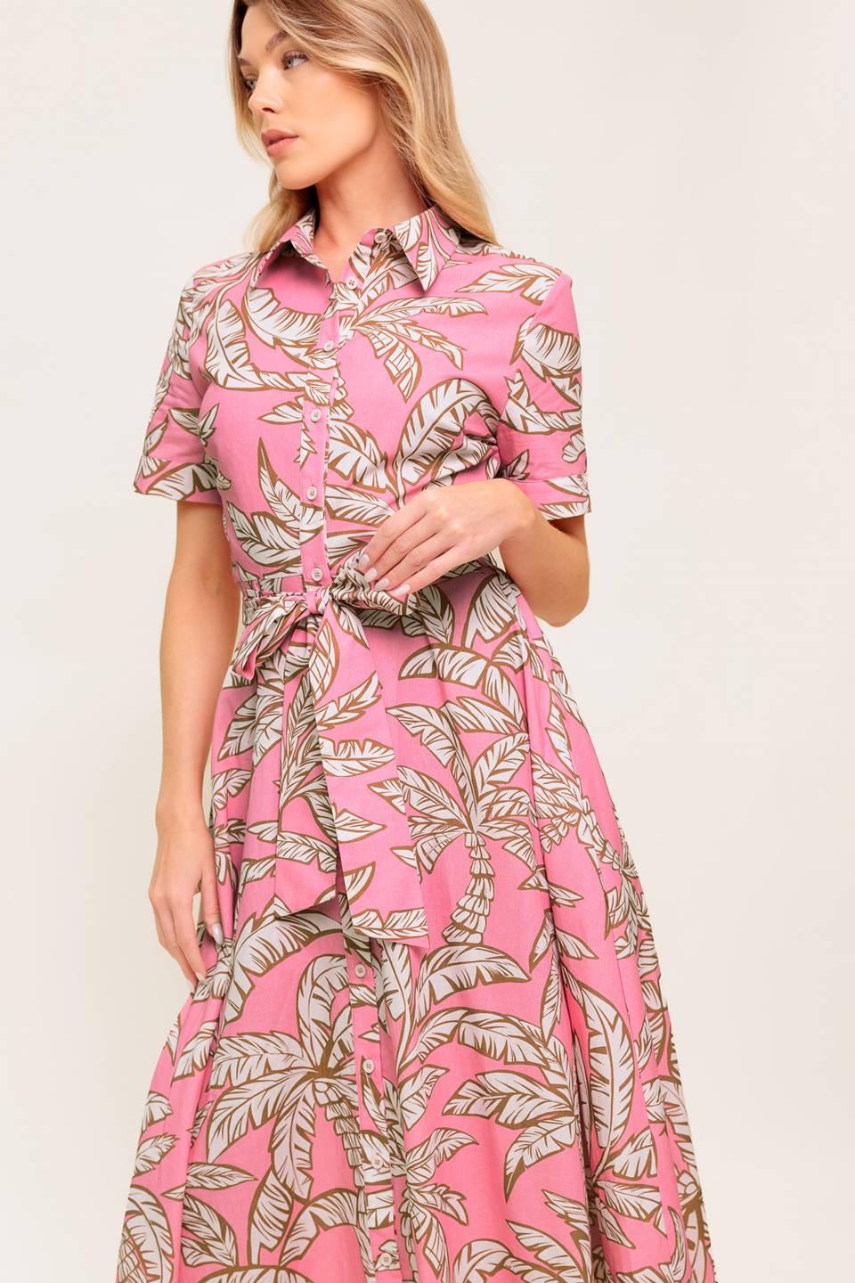 Sweet Camellia Pink Woven Midi Dress in ivory, view 6 — Soul Flow Apparel