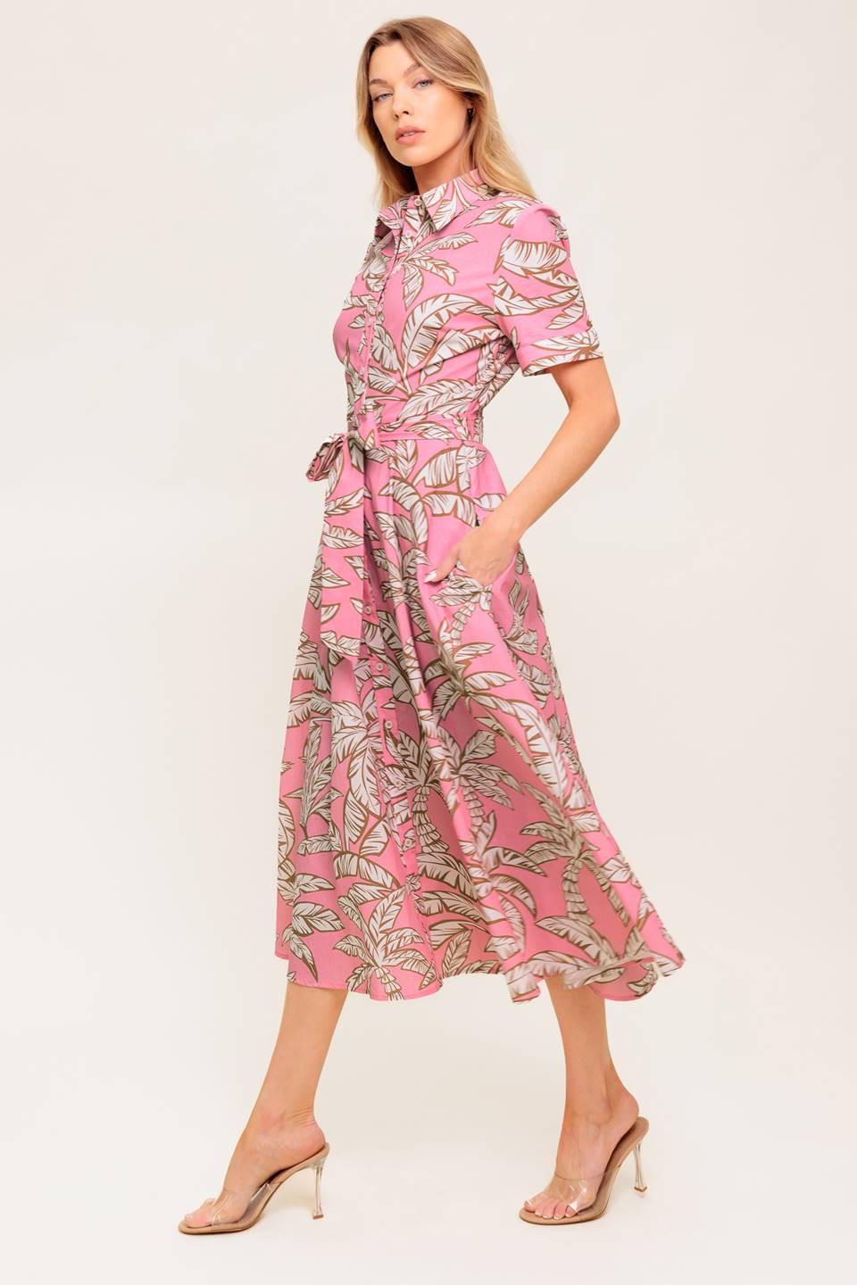 Sweet Camellia Pink Woven Midi Dress in ivory, view 7 — Soul Flow Apparel
