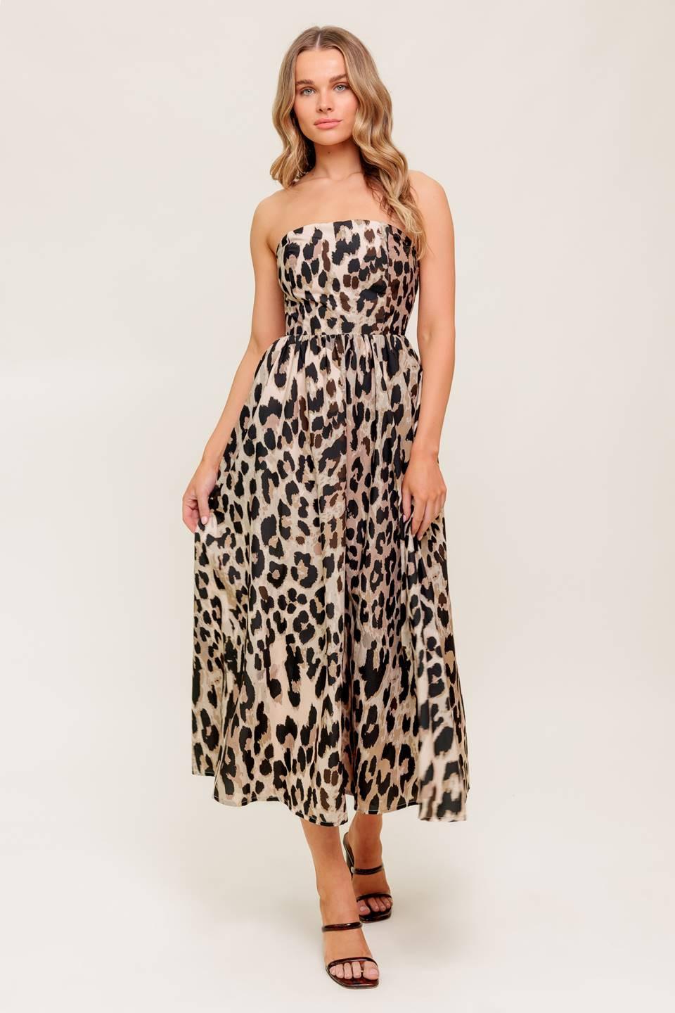 Flutter Glow Ballet Woven Midi Dress in taupe, view 2 — Soul Flow Apparel