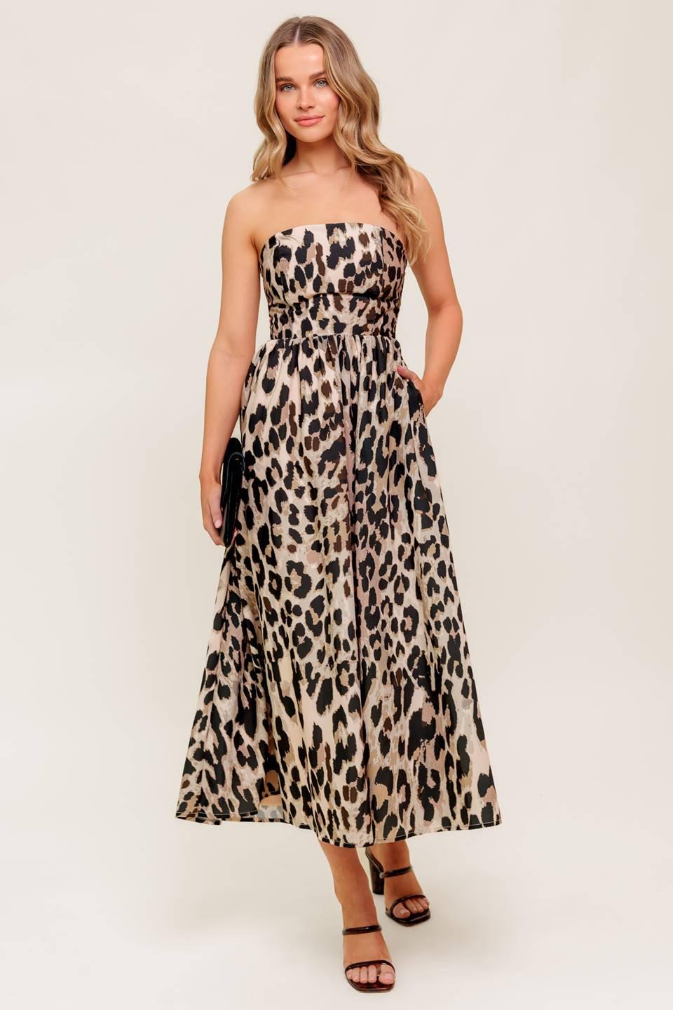 Flutter Glow Ballet Woven Midi Dress in taupe, view 6 — Soul Flow Apparel