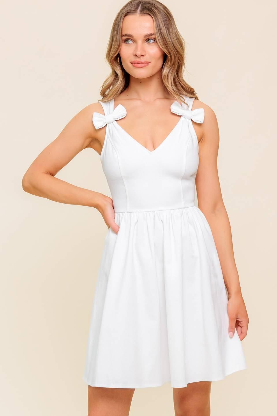 Lovable Spirit White Denim Woven Mini Dress, view 2 — Soul Flow Apparel